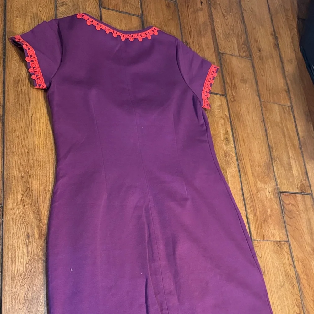 Boden Plum Mini Dress with Red Trim - Picture 7 of 7